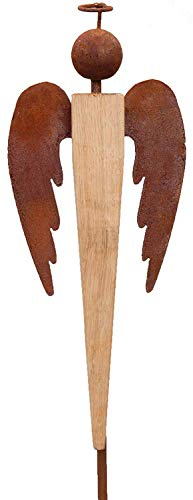 Bornhöft Gartenstecker Engel 118cm Metall Eichenholz Rost Gartendeko Edelrost rostige Deko für den Garten