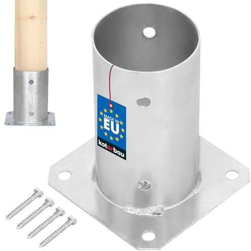 KOTARBAU® Pfostenträger zum Aufschrauben ⌀ 80 mm, Aufschraubhülse, Stahl | Balkenschuh für Zaunpfosten & Holzbalken, Bodenhülse für Pavillons zum Aufdübeln, Verzinkt, Silber