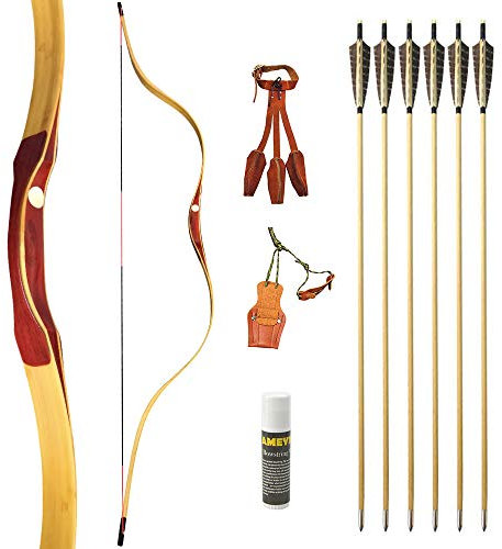 MILAEM Bogenschießen Traditionelle Langbogen handgefertigte Einteilige Recurve Bogen und Pfeil Set Jagdbogen Sportbogen 15-50lbs Horse Bow Outdoor Wettbewerb Ziel Übung (Typ 3, 20lbs)