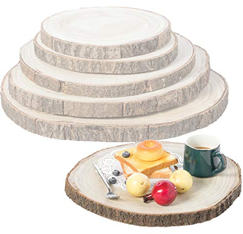 Vintiquewise QI003847.5 Barky Natural Wood Slabs Rustic Ornament Slice Tray Table Charger-Set of 5, Beige