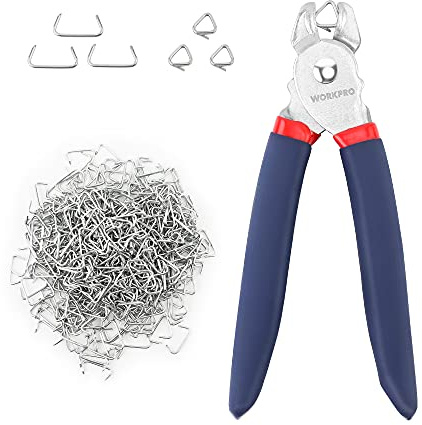 WORKPRO Hog Ring Pliers with 500 Pcs 3/4 Hog Rings, Galvanized Steel Hog Rings Perfect for Furniture Upholstery, Auto Upholstery, Plastic Meat & Sausage Casings