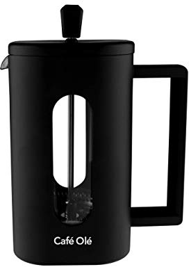 Café Olé cafetiere à piston en plastique et verre – carré, noir, piston en acier inoxydable, 600ML, 5 demi-tasses