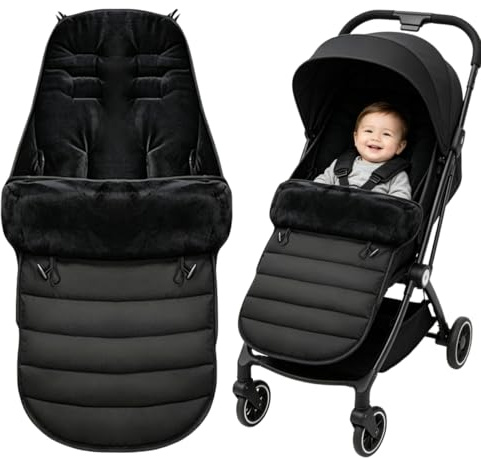 Pushchair Footmuff,Baby Stroller Cosy Toes Liner Buggy Padded,Universal Baby Sleeping Bag Footmuff,Windproof Warm Thick Cotton Pad Fitting for Pushchairs Strollers Prams Buggy, Black, 42 * 90 cm