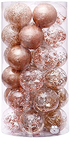 Bodhi2000 24 Stück Weihnachtskugeln, bruchsicher, auffällig, Kunststoff, Weihnachtsbaum, dekorative Kugel-Anhänger für Zuhause (60 mm), Champagner