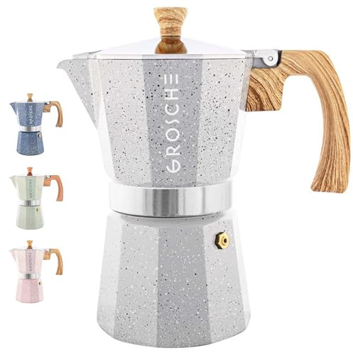 GROSCHE Milano-Maschine, Espressokocher für Herd, Greca-Kaffeemaschine, Herd-Kaffeemaschine und Espressobereiter, Perkolator (grau, 6 Tassen)