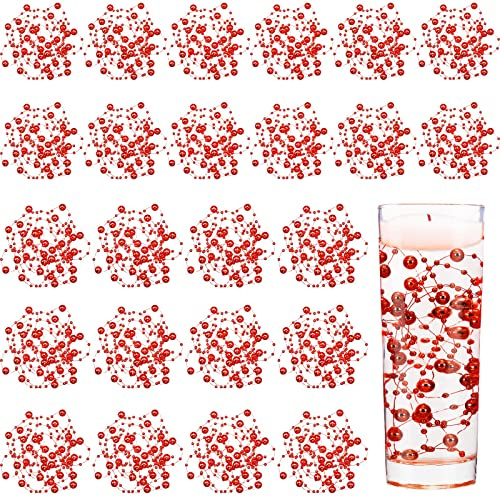 Tondiamo 24 Pcs Artificial Pearl String for Floating Candle Faux Pearls Beads String Garland Centerpiece Decoration for Vases Filler Wedding Spring Holiday Party Decor(Red)