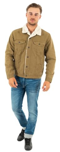 Levi's herr Jacka Type 3 Sherpa Trucker, Tvättad kugar canvas, S