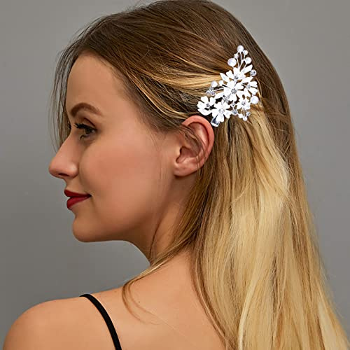 TseenYi Strass Blume Haarspange Kristall Strass Barrette Strass Perle Haarspange Haarnadeln Glanz Braut Kristall Kopf Clip Haarspange Silber Strass Barrette Kopfbedeckung Für Frauen Und Mädchen