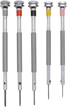 KD89 Horotec MSA01.095 Set of 5 Classic Watchmakers Screwdrivers Chrome-Plated Brass with Standard Bits Diameter 0.60-0.80-1.00-1.2-1.4 mm