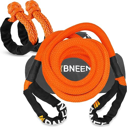 BNEEN 22,5 kg kinetisches Erholungsseil mit weichen Schäkeln, 2,5 cm x 9 m, kinetisches Erholungsseil-Set, Abschleppseil, robustes Seilband für Traktor, Auto, LKW, SUV, UTV, ATV