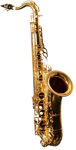 Monzani MZTS-310 Tenor Saxophon, Goldlack Lackiert, Messingklappen, Bb Stimmung, Professionelle Ansprache, Hochwertige Polster, Blaustahl Federn, Inklusive Mundstück, Wischer, Koffer, Gurt, Handgravur