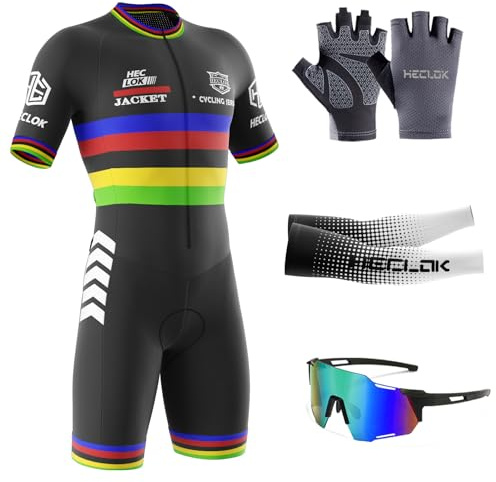 Tuta da Triathlon a Maniche Corte da Uomo,da 3 Tasche，Abbigliamento Ciclismo monopezzo MTB Body Trisuit Cycling Skinsuit with Gel Pad per Nuoto/Corsa/Ciclismo, Men's Trisuit (TYP-1,L)