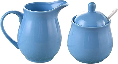 Zuccheriera in ceramica, dispenser for zucchero, zuccheriera con coperchio e lattiera, set for panna e zucchero, lattiera e zuccheriera, decorazione for cucina-rosso-zuccheriera (Colore: Wit, Dimensio