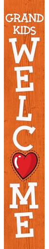 Willkommensschild für Enkelkinder, lustiges Schild für Großeltern, Türschild für Großeltern, 20,3 x 122,9 cm, Outdoor-Dekorationen für Veranda, vertikal, Holz, für den Außenbereich, stehend, Veranda