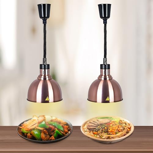 BOVDC Lampada Riscaldante per Alimenti(Rame Colore-25cm, 2 Pezzi) | Sospeso Lampade Scaldavivande Cucina, 19cm/25 cm Lampade Riscaldanti Cucina Regolabile per Buffet e Hotel