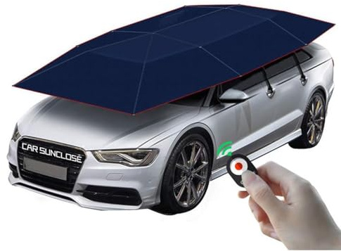 LSHFYV Movable Carport, Universal Car Sun Shade Umbrella Cover Tent, Fully Automatic Folding Remote Control, Car Umbrella with Removable Battery, Portable Auto Protection Sunshade,Navyblue-4.2x2.1m