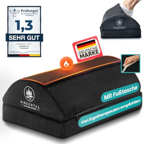Birkental Fußstütze Schreibtisch – (TESTSIEGER) mit flauschiger Fußtasche – Ergonomisch höhenverstellbare, rutschfeste Fußablage – Büro und Schreibtisch Zubehör für Komfort - Fußbank- Fußhocker