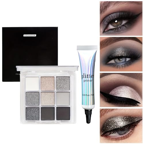 Palette de Maquillage pour les Yeux 9 Couleurs Mat et Pailleté, Imperméable, Ombre Matte et Scintillante, Fard à Paupières Hautement Pigmenté (Fumé, 1)