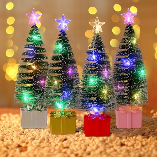 Mini Weihnachtsbaum, 4 Stück Kleiner Weihnachtsbaum mit Beleuchtung, Weihnachtsdeko Beleuchtet Künstlicher Weihnachtsbaum Farbe Weihnachtsbeleuchtung Tannenbaum für Weihnachten Deko