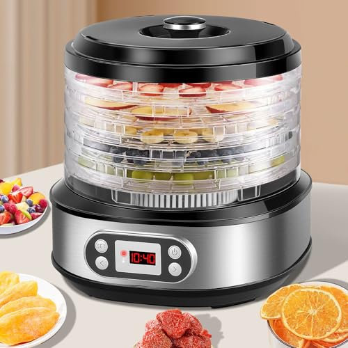 DeeprBling Essiccatore Alimentare, 450W Essiccatore Frutta e Verdura con 5 Vassoi Regolabili in Altezza, Timer 72H e Temperatura 35-70°C, Disidratatore Alimentare con Display Digitale, Senza BPA