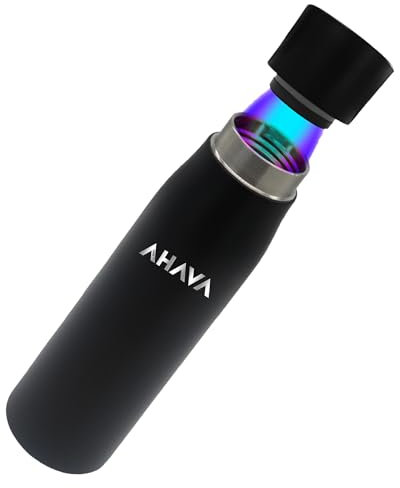 AHAVA Botella de agua aislada de acero inoxidable 316, esterilizador UV autolimpiable, 12 horas de calor y 24 horas de frío, a prueba de fugas, pantalla de temperatura, recordatorio de bebidas para