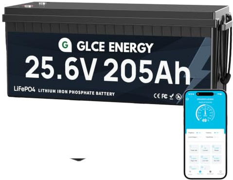 GLCE ENERGY 24V(25.6V) 205Ah LiFePO4 Batterie, 200A Bluetooth-BMS, 5,12kWh Lithium Akku, A-Grade Batteriezelle, für Boot, Wohnmobil, Marine, Trolling-Motor, Energiespeicher und Off-Grid