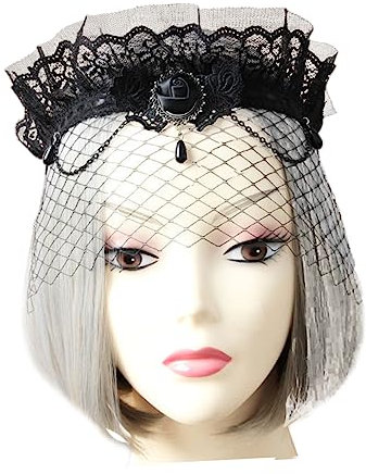 ANDRESLAD Vintage Spitzenschleier Kronenmuster Stirnband Schleier Retro Grenadine Kopfschmuck Braut Party Requisite