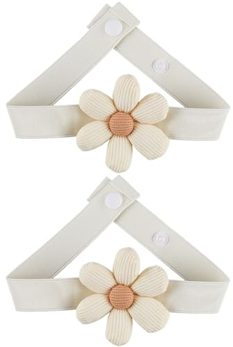 CREATCABIN 2 embrasse Rideau Fleurs Pinces Rideaux Style Bohème Japonais Attaches Rideau Corde Décorative Réglable Boucles Rideau Forme Marguerite pour le Traitement Fenêtre Chambre Coucher 42cm Crème