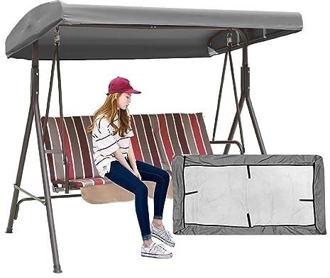 WFXXZL Replacement canopy for porch swing, 3 seater canopy waterproof porch swing replacement cover, replacement cover sun canopy, 210D Oxford fabric(Grey,213 * 122 * 18/23cm)