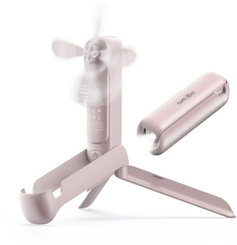 GMEC 3-in-1 Mini Handheld Fan with Phone Holder & Desk Stand - Portable Travel Essentials Mini Fan for Men, Women, Teens & Children - 3 Gear Speed, Rechargeable fan, USB Desk Fan & Torch - Pink