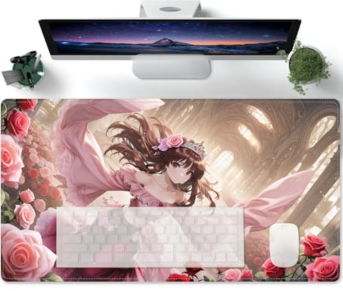 Großes Anime-Muster XXL Mauspad mit Genähten Kanten, Rutschfeste Desk Mat, Verlängertes großes Mauspad Schreibtischauflage für Büro und Zuhause 600x300x3mm