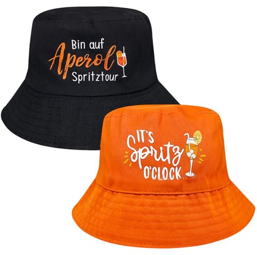 SAIIURV 2 Stück Orange Schwarz Fischerhut Herren Damen Anglerhut Aperol Hut Sommerhut Aperoli Accessoires Lustige Hüte für Damen Herren Sommer Party Karneval