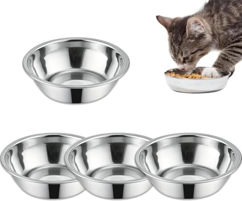 4 Pcs Stainless Steel Cat Bowls, Kitten Food Bowls, Feeding Watering Supplies for Cats and Dogs, Cat Water Bowl Pet Bowl Shallow Food Dish Putting Milk and Grain