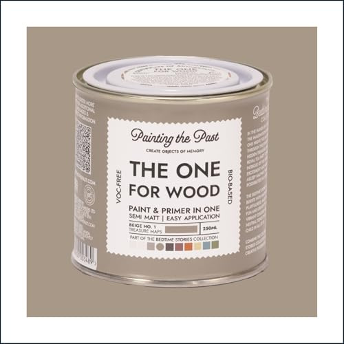 The One for Wood Paint & Primer 250ml Beige No. 1 Treasure Maps | Semi Matt Finish, Bio-Based & VOC-Free Formula for Wooden Furniture & Surfaces | Durable & Easy Indoor Home Decorating