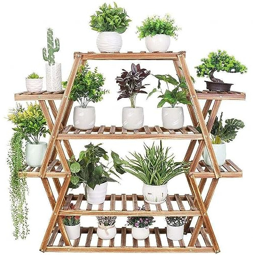 ASerZenith Plant Stand Indoor Bamboo Outdoor Tiered Plant Shelf - 6 Tier Multiple Potted Flower Holder Ladder Plant Rack for Balcony Window Garden Living Room Patio