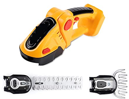 Taille-haie Electrique, 2 en 1 24V Taille-haie électrique sans Fil 20000 TR/Min Rechargeable Portable ménage arbuste désherbage élagage Tondeuse Outils de Jardin(Yellow-NO Battery)