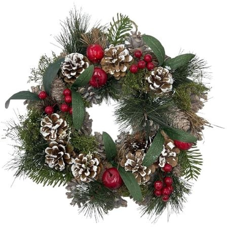 Tisch- oder Türkranz rund ø 30 cm - Kranz aus Kunst- und Naturmaterialien, mit Zapfen, Äpfel und Beeren - Herbst - Winter als Willkommensgruß (Art.364)