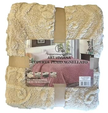 Generico Nazareno Gabrielli Plaid Agnellato Art. Viviana 200x220 cm Coperta Double Face Velluto e Agnellato Morbido Caldo Invernale Lavabile in Lavatrice Elegante e Soffice (Beige, 200x220cm)