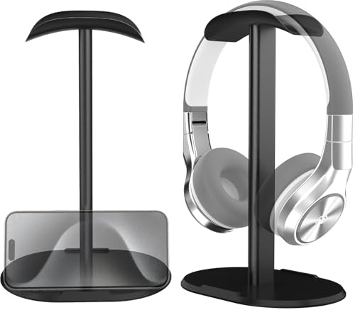 Joogee Support Casque, Support Universel pour écouteurs Over Sennheiser, Sony, Audio-Technica, Bose, Shure, AKG,Accessoires Bureau pour Casque Audio, Fabriqué en Aluminium, ABS et Silicone - Noire