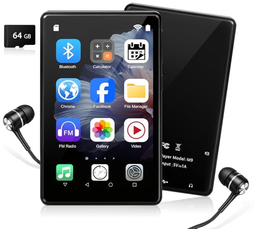 Lettore MP3 da 96 GB con Bluetooth e WiFi – Lettore MP3 per bambini, lettore MP4 con Android 13 OS, touch screen con display IPS da 4 pollici, supporta Spotify e Play Store, radio FM, cuffie incluse