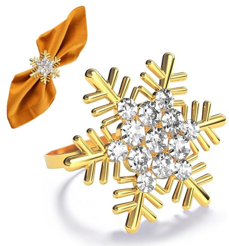 6 PCS Rond de Serviette Noël, Rond de Serviette Doré, Ronds de Serviettes de Table Noël, Idéal pour Décorer La Table du Dîner de Noëls, de Thanksgiving Et du Réveillon du Nouvel an