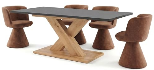 Newroom Esstisch ausziehbar Wildeiche Anthrazit Esszimmertisch modern | X-Säulengestell, zweifarbig matt, Küchentisch, Speisetisch, Esszimmermöbel, für 4-6 Personen, Wohnzimmer und Küche