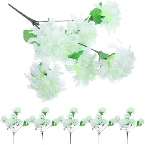 DOITOOL Ramo de 6 Flores Artificiales de Crisantemo para Cementerio Color Crema Ramo Conmemorativo para Decoración Funeraria y Exterior Flores Conmemorativas Resistentes y