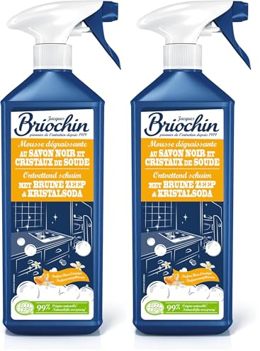 JACQUES BRIOCHIN - Mousse Dégraissante Cuisine -Savon Noir et Cristaux de Soude - Dégraisse - 99% d'Ingrédients d'Origine Naturelle - - Fabriqué En France - 750mL (Lot de 2)