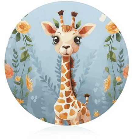 Round Cutting Board Non-Slip Chopping Block Heat Resistant Cute Giraffe Flowers Glass Boards Easy to Clean for Kitchen