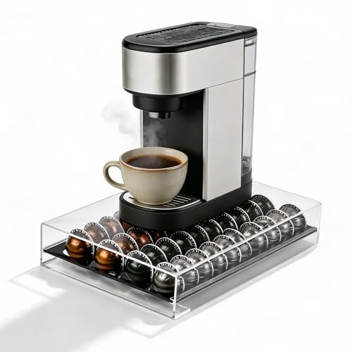 Coffee Pod Holder,NEWRAIN Coffee Pod Storage Drawer for Nespresso Vertuo Pods, Acrylic Coffee Pod Organizer Coffee Machine Stand - 40 Pods