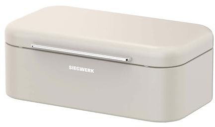 SIEGWERK - Design-Brotkasten PANOVA - Der Klassiker unter den Brotkasten - schwere, hochwertige Qualität - Korpus, Griff und Scharniere aus Metall - besonders langlebig - modernes Design - beige
