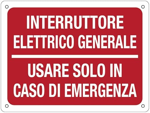 M-ITALY CARTELLO SEGNALETICO - Interruttore elettrico generale - Adesivo Extra Resistente, Pannello in Forex, Pannello In Alluminio (Alluminio, 20x31 cm)