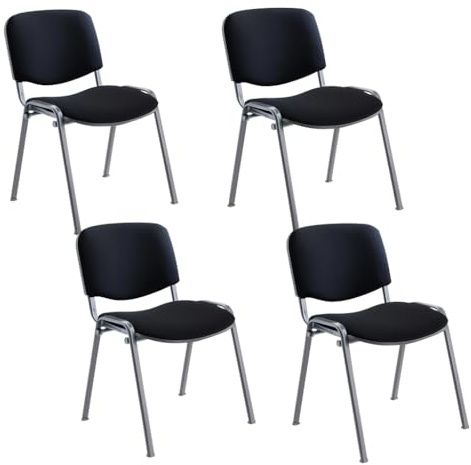 Office Hippo Heavy Duty Stackable Reception Chair, Black Frame, Fabric, Black, Pack of 4