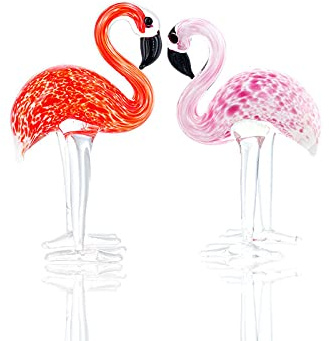 H&D HYALINE & DORA 2 Stück Kunst Glas Flamingos Ornament Skulptur, mundgeblasenes Glas, Tierfigur, Heimdekoration, (rot und rosa) | 2 Glas-Flamingos, mundgeblasene, handgefertigt. Tierfigur & Deko für Wohnzimmer, Garten oder Vitrine.